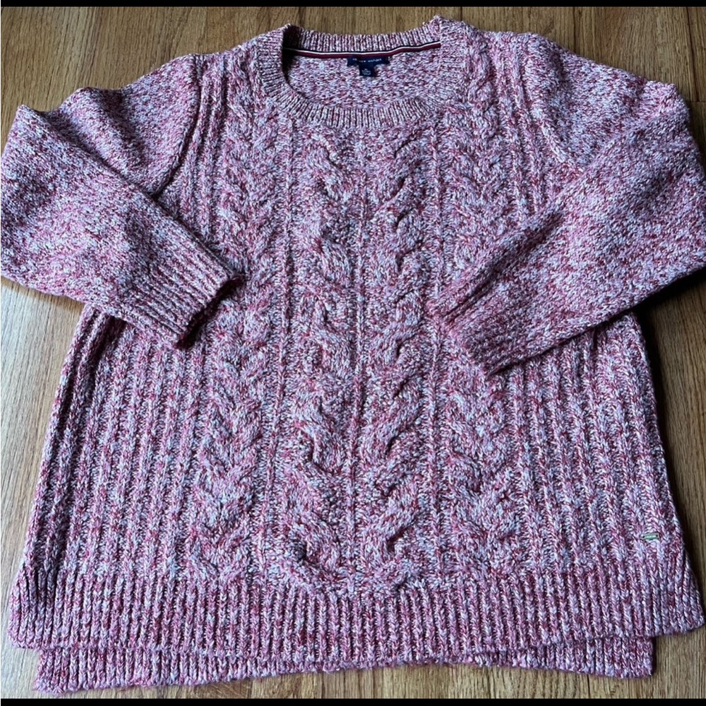 Tommy Hilfiger Pink Cable Knit Crew Neck Sweater